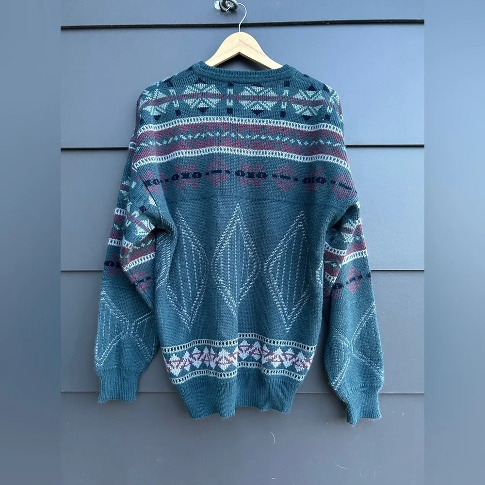 Vintage Geometric/Aztec Patterned Sweater - Green/brown/grey - Oversized XL - Picture 3 of 7